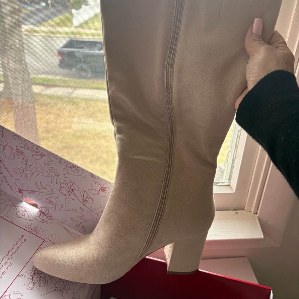 Journee Collection Taupe Knee-High Block Heel Boots
